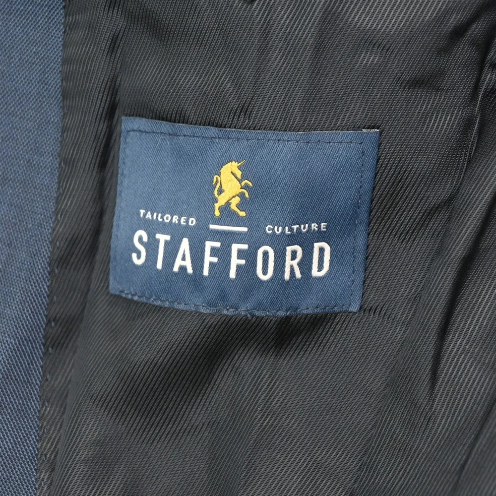 Stafford 52L 42x30 Blue Wool Stretch Travel Mens Jacket Pants Suit